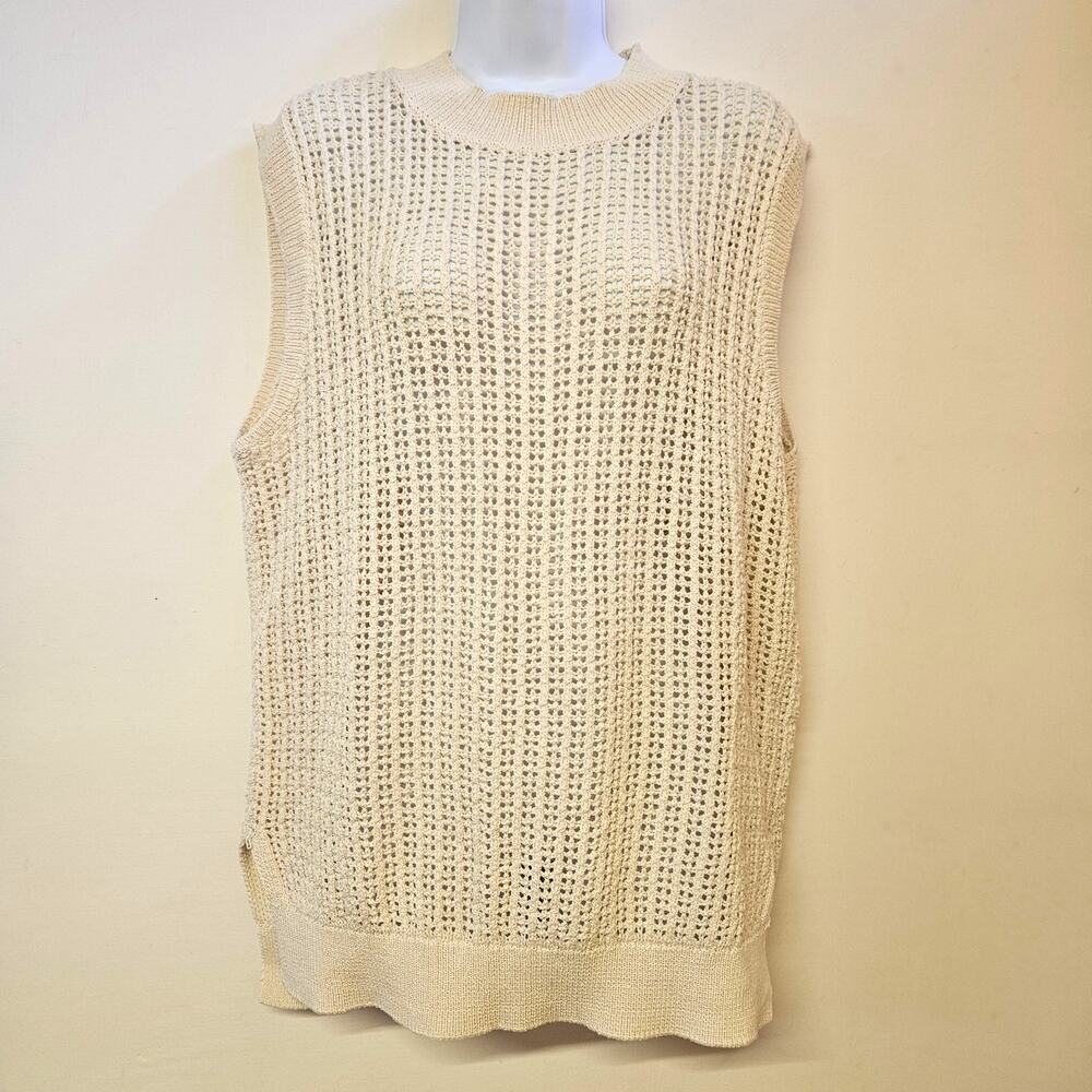 Cream Open Knit Sleeveless Sweater Size M‎ Women's Beachy Preppy Minimalist